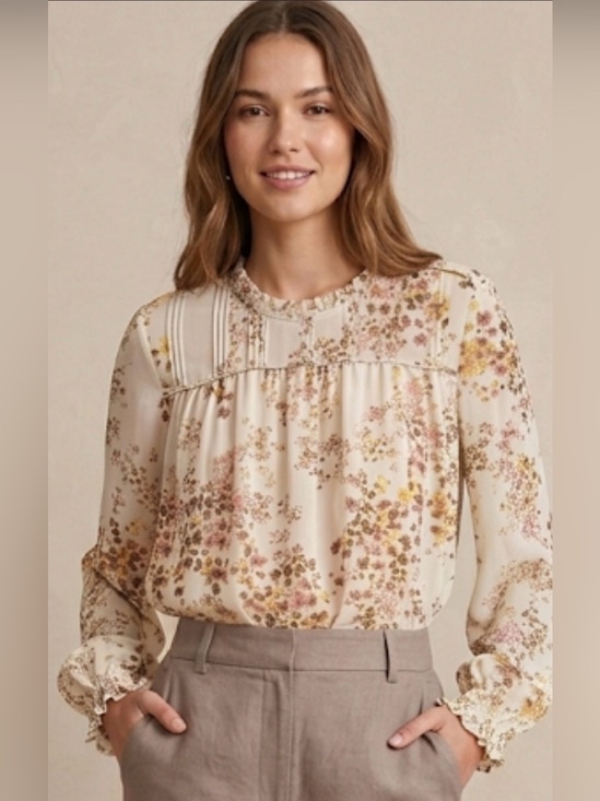Wilfred Tops - Wilfred Cream Floral Pintucked Ruffle Blouse